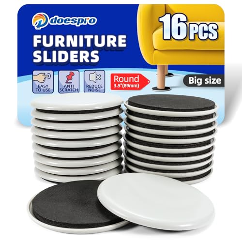 16Pack 3 1/2" Large Furniture Sliders for Hardwood Floors and Carpet - 3.5" - color: 01 Pe Sliders Round, size: 3.5"(16 Pack)