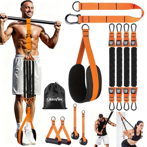Adjustable Heavy Duty Pull Up Assistance Bands with Fabric Feet and Knee Rest - Pull Up Resistance Bands for Men, Women, and Seniors - Perfect for Dip and Resistance Strength Training Glamflex - color: Orange