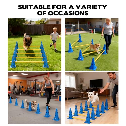 Dog Agility Hurdle Cone Set, 10er 12.5Inch Agility Cones and 5er 31.5Inch Agility Rods, Height Adjustable Crossbar for Dog Obstacle Course Rehabilitation & Beginners