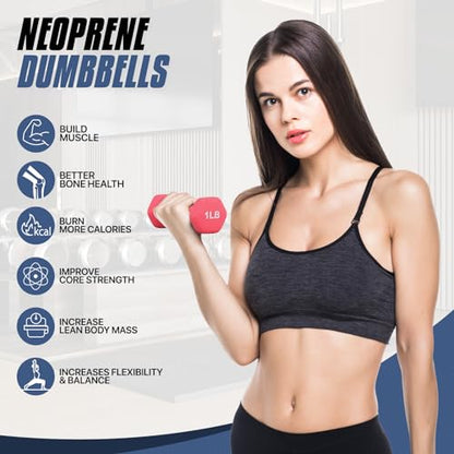 MADOG Dumbbell Set, Anti-Slip Neoprene Coated Hexagon Hand Weights for Home Gym Equipment Workouts Strength Training