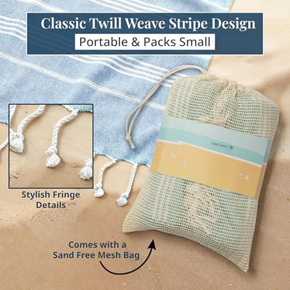 LANE LINEN Beach Blanket Sand Free, Picnic & Cotton Beach Towel - Sky Blue - color: 03: Sky Blue, size: Beach Blanket (82" x 82")