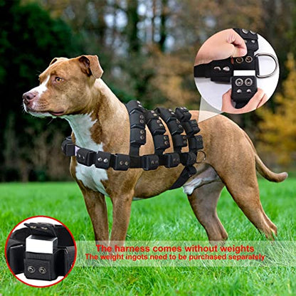 Weighted Tactical Dog Vest, No Pull Harness Symmetric Weight Pockets for Muscle & Weight Loss, Fit Pitbull GSD Husky, Heavy Nylon Service Harness Black - size: Dog's Waist 36.0"-43.0" | VEST ONLY