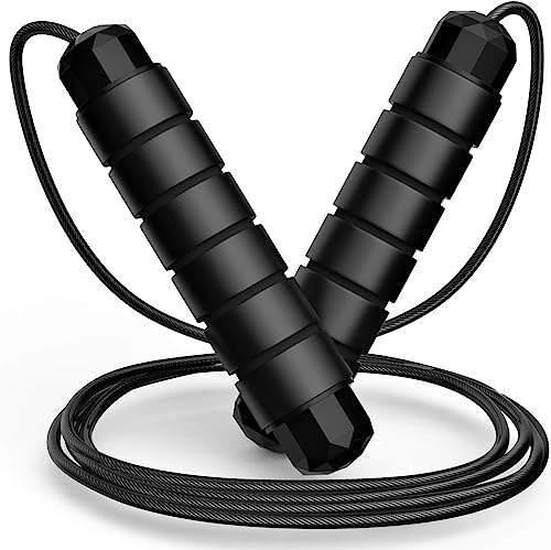 Jump Rope, Rapid Speed Jumping Rope Cable with Ball Bearings for Women, Men, and Kids, Adjustable Steel Jump Rope with Foam Handles for Home Gym Exercise Fitness Workout Equipment & Slim Body - color: Full Black