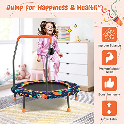 Giantex 36" Trampoline for Kids, Mini Toddler Trampoline w/Colorful LED Lights & Bluetooth Speaker, Small Rebounder Exercise Trampoline Indoor w/Foam Handle & Padded Cover for Kid Aged 3+