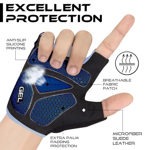 Half Finger Cycling Gloves for Men Women, Gel Padded Anti-Slip Shock Absorbing Weight Lifting Gym Gloves Cycle Mountain Bike Gloves for MTB, Biking, Hiking
