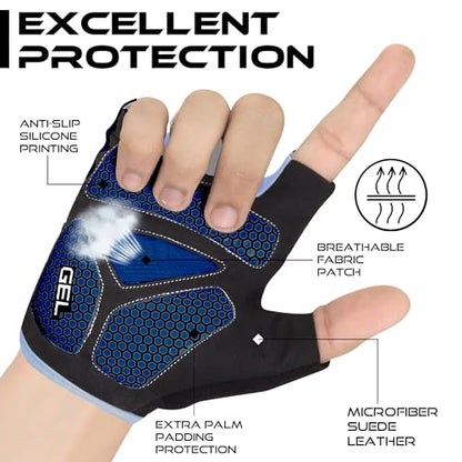 Half Finger Cycling Gloves for Men Women, Gel Padded Anti-Slip Shock Absorbing Weight Lifting Gym Gloves Cycle Mountain Bike Gloves for MTB, Biking, Hiking