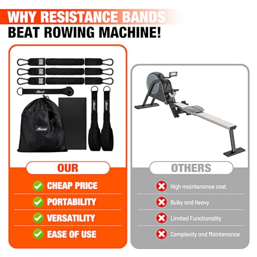 HPYGN Rowing Resistance Bands, Best Replacement for Rowing Machine, Home Gym Workout Equipment for Back, Arms, Shoulders, Core, Glutes and Legs, Rowing Workout, Cardio, Low-Impact, Portable Home Gym