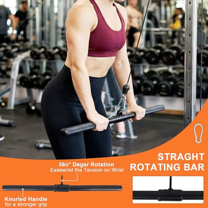 Fitvids Cable Attachment Set 800LB LoadCapacity Tricep Rope, Row Handle, StraightBar, V Bar Commercial Grade Cable MachineAccessories for Home Gym Workouts