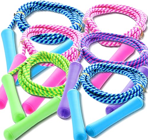 Adjustable Size Colorful Jump Rope for Kids and Teens - Outdoor Indoor Fun Games Skipping Rope Exercise Fitness Activity and Party Favor - Assorted Colors Pack of (6)