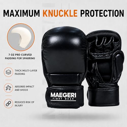 Hybrid MMA Sparring Gloves – Open Palm 7oz Training Gloves with 18” Wrist Wrap for Grappling, Bag Work & Sparring – MMA Gloves for Men & Women - size: Large-X-Large