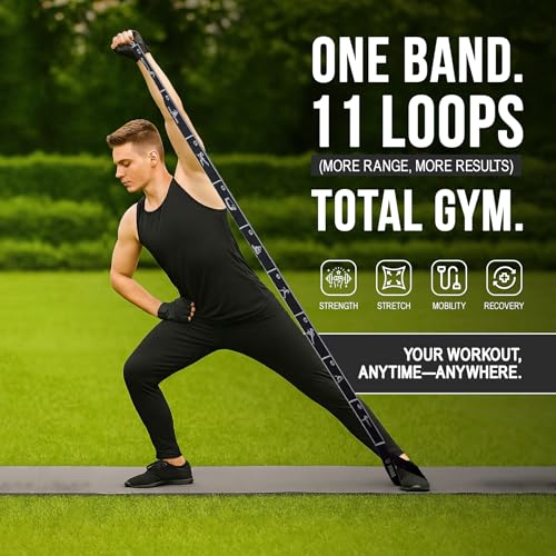 Elastic Yoga Strap with 11 Loops – Premium Stretch Band for Flexibility, Physical Therapy, Pilates, Leg & Full-Body Exercises – Non-Slip Fabric Resistance Band for Mobility & Strength Training