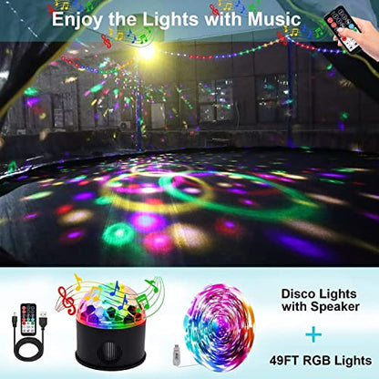 1500LBS 10FT 12FT 14FT 16FT Trampoline for Kids Adults with Basketball Hoop, Enclosure Net, Sprinkler, Lights, Disco Ball with Music Speaker, Heavy Duty Trampoline Outdoor Trampolines - color: Green - 15FT