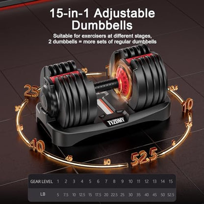 TYZDMY Adjustable Dumbbells Set of 2，Free Weights Dumbbells Set，Adjustable Dumbbell Set，52.5 lbs pair 105 lbs，15 in 1，for Men/Women Gym Equipment for Home Strength Training Equipment