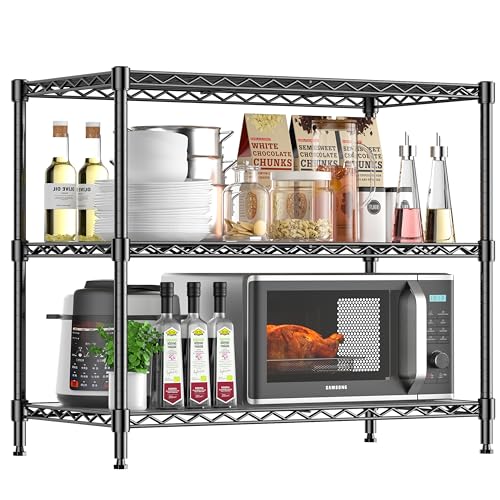 3-Tier Storage Shelves 795LBS Metal Shelving Unit, Adjustable Wire Rack Small Shelf Organizer with Shelf Liners for Kitchen Pantry Office Closet Garage 24" W x 14" D x 30.5" H Black - size: 24" W x 14" D x 30.5" H-3 Tier