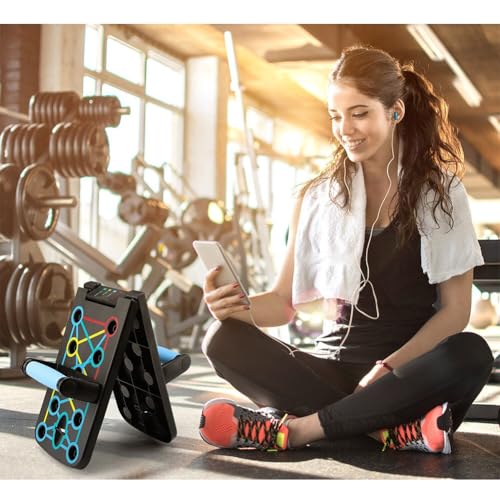 JIUSILIFE Multi-Functional Foldable Push Up Board, 2 in 1Push Up Bar with Resistance Bands, Chest Muscle Exercise, Training Arm, Professional Strength Training Equipment for Man and Women, Home Gym