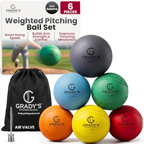 Grady's Pitching School Weighted Velocity Training Ball Set – Seam & Seamless Options for Pitching & Arm Strength + Set of 6 Balls + Carrying Case - style: with seams
