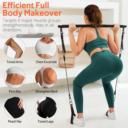 Pilates Bar Kit with Resistance Bands, Workout Equipment for Legs, Hip, Abs - size: 40,50LB