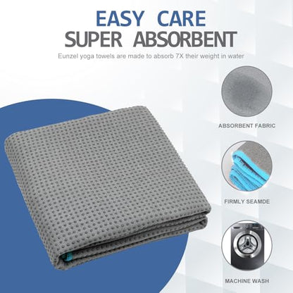 Eunzel Hot Yoga Towel - Microfiber Non Slip Yoga Mat Towel with Grip Dot Sweat Absorbent Towel for Hot Yoga, Pilates and Fitness 72" x 24", Grey/Blue - color: Grey/ Blue