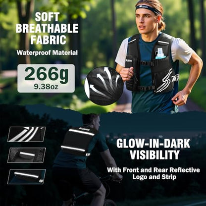 PLUSINNO Running Vest for Men Women, Runners Vest with 500ml Water Bottle - size: X-Small-Small (Chest 25"-33")