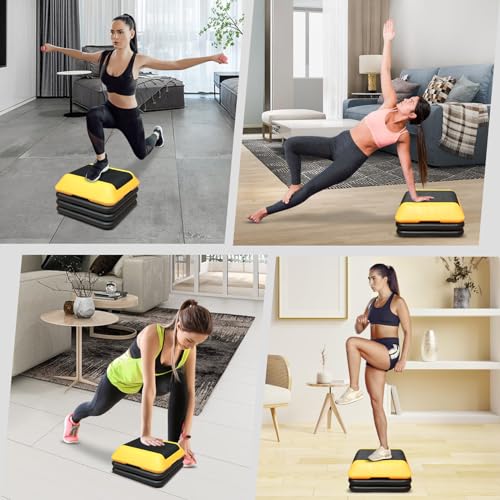 16" x 16" High Aerobic Step Aerobics Stepper Platform with 4 Risers, Exercise Workout Stepper, Home Gym Equipment, Fitness Step Platform, Adjustable Aerobic Stepper - color: Yellow