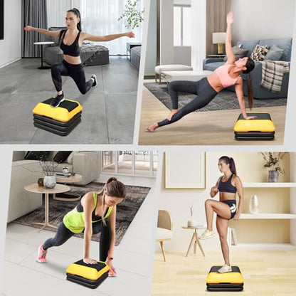 16" x 16" High Aerobic Step Aerobics Stepper Platform with 4 Risers, Exercise Workout Stepper, Home Gym Equipment, Fitness Step Platform, Adjustable Aerobic Stepper - color: Yellow