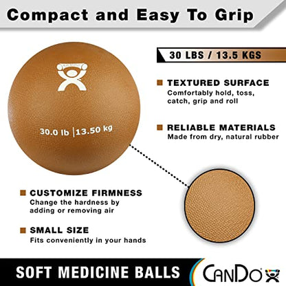 CanDo Soft Medicine Ball 9" Diameter 30lb Gold Exercise Ball for Physical Therapy and Fitness Exercises, Easy Grip Rubber Weighted Ball for Workouts - size: 30 Pound