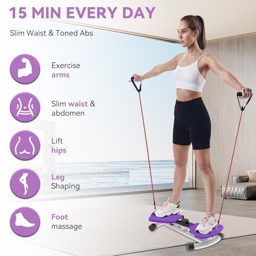renZEC Waist Twister Machine, Adjustable Exercise Twist Board for Women Men, Noiseless Ab Twister for Home Gym Equipment, 330 lbs Capacity | Track Time, Reps, Calories with Digital Display - color: Purple