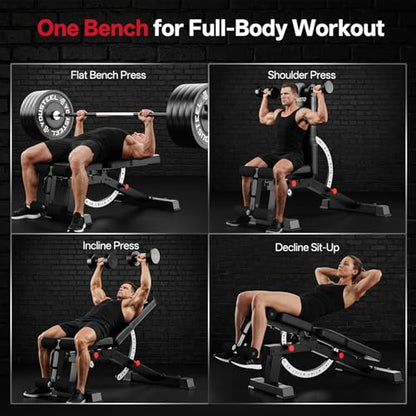 JOROTO Adjustable Weight Bench, 1500LB Heavy Duty Bench Press, Workout Bench for Home Gym Strength Training Exercise, Flat Incline Decline Sit Up Bench for Full Body Exercise