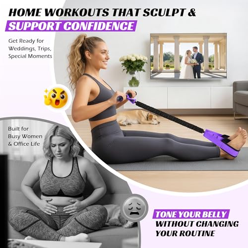 Multifunction Pedal Resistance Band with Handle, Upgraded Exercise Equipment with Soft Foot Pedal for Sit Up & Full-Body Home Gym Workouts, Core/ABS Training, Pilates, Yoga & Physical Therapy - style: 2-Purple-60LBS