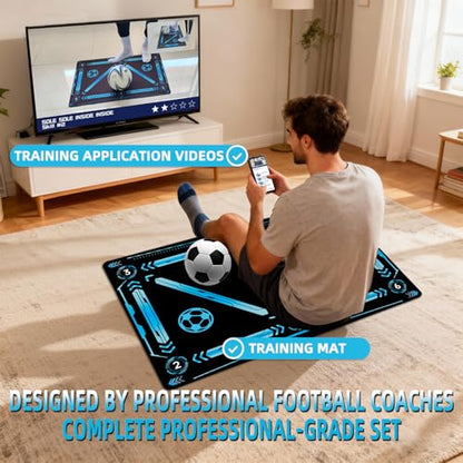 Soccer Training Mat with QR Code Video Tutorials,Non-Slip High-Density Footwork Practice Mat for Athletes & Players,Professional Ball Control & Dribbling Equipment for Home & Gym,Durable Soccer Gift.