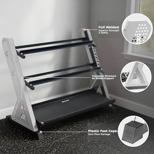 RitFit Rubber Hex Dumbbell Set with Storage Weight Rack - style: 350 LBS with 3-Tier Silver Rack