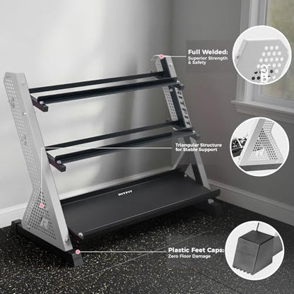 RitFit Rubber Hex Dumbbell Set with Storage Weight Rack - style: 650 LBS with 3-Tier Silver Rack