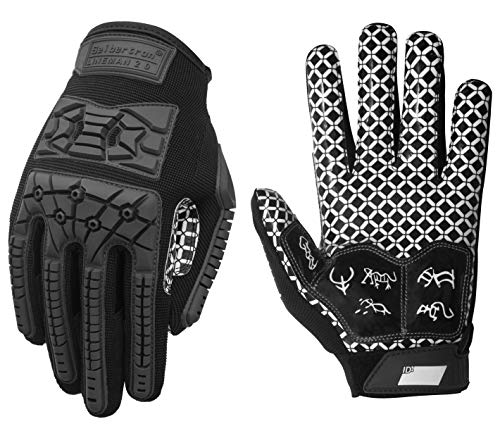 Seibertron Lineman 2.0 Padded Palm Football Receiver Gloves, Flexible TPR Impact Protection Back of Hand Glove Adult and Youth Sizes - color: black, size: XL Youth