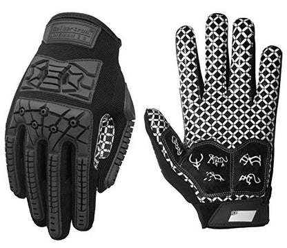 Seibertron Lineman 2.0 Padded Palm Football Receiver Gloves, Flexible TPR Impact Protection Back of Hand Glove Adult and Youth Sizes - color: black, size: XL Youth