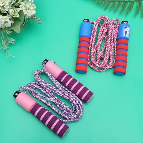 2Pcs Counting Jump Rope for Cotton Skipping Ropes with Digital Counters for Workout and Play Purple-Pink Red-Blue Colors