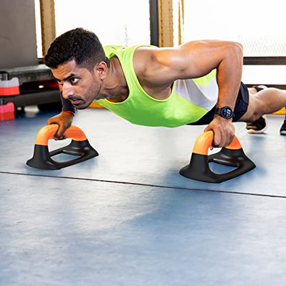SELEWARE Push Up Bars Pushup Stands Push Up Handles w/Soft Rubber Handles - color: B: Black & Orange