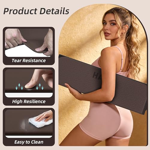HAHE Foldable Yoga Exercise Mat, 74"Lx32"Wx1/3"Thick, TPE Multi-purpose Workout Mats with Non-slip Surface, Portable for Yoga/Pilates/Studio/Home Gym - color: Dark Brown+Black