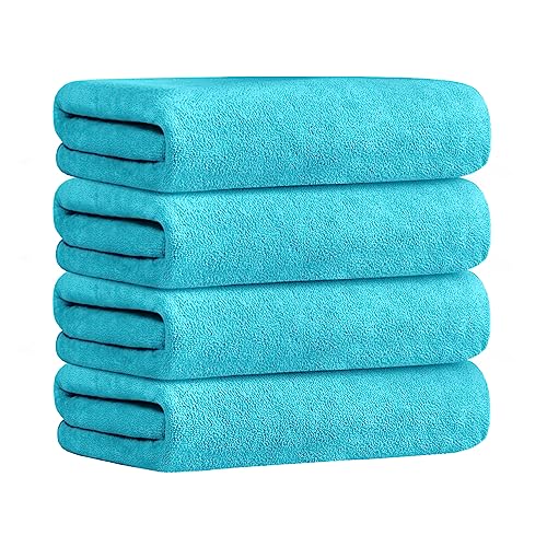 JML Bath Towel, Microfiber Bath Towels Set 4 Pack (30" x 60") - Large Size, Extra Absorbent, Quick Drying, Multipurpose Use as Bath Fitness Towel, Sports Towels, Yoga Towel, Aquamarine