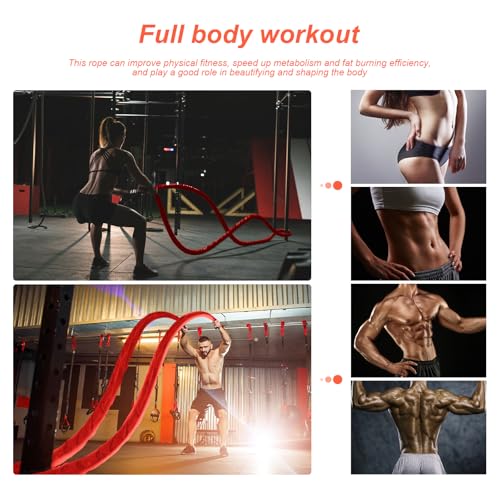 Battle Ropes for Home Gym Exercise - 1.5 Inch Diameter 30FT Red Battle Rope Workout Exercise Training Ropes with Protective Sleeve for Kids Men Women Exercise Fitness & Strength Training