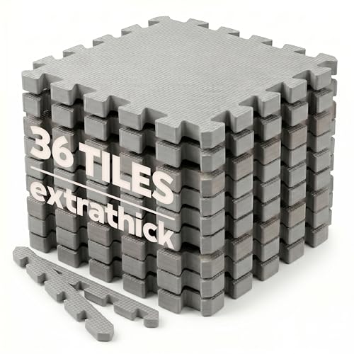 Foam Play Mat for Floor - 36 Interlocking Tiles 71x71 in, 0.6" Thick Puzzle Mat for Baby, Toddler & Home Gym, Cross-Texture EVA Foam, Edge Borders Included, Solid Gray