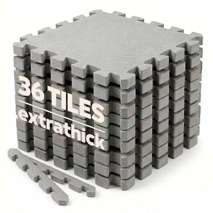 Foam Play Mat for Floor - 36 Interlocking Tiles 71x71 in, 0.6" Thick Puzzle Mat for Baby, Toddler & Home Gym, Cross-Texture EVA Foam, Edge Borders Included, Solid Gray