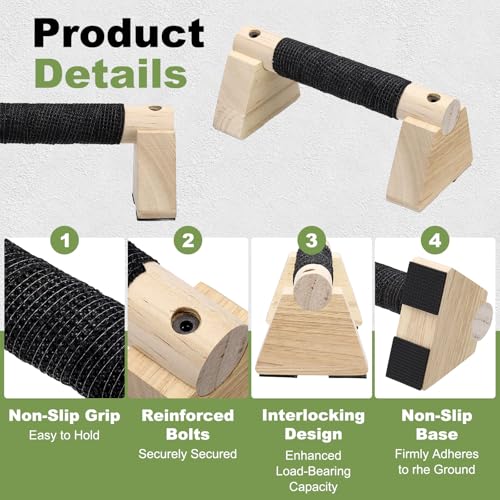 PATIKIL Push Up Bars, Wooden Parallettes Bars, Wooden Push Up Handle with Non-Slip Base and Grip for Strength Training Planks - size: 20cm