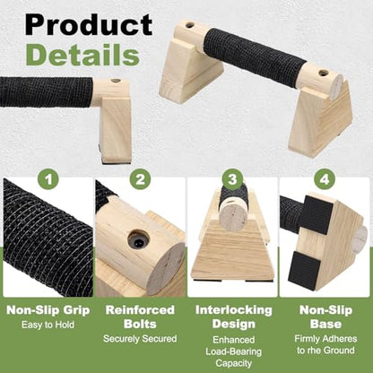 PATIKIL Push Up Bars, Wooden Parallettes Bars, Wooden Push Up Handle with Non-Slip Base and Grip for Strength Training Planks - size: 20cm