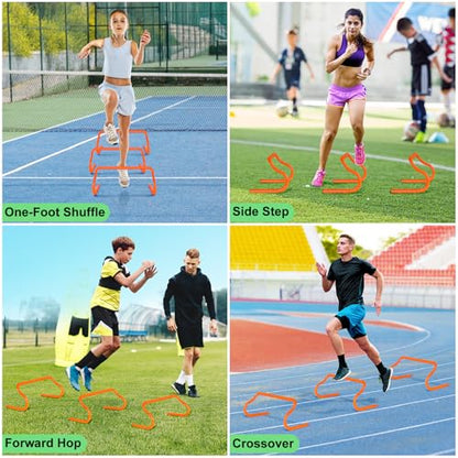 SMTPDT Agility Hurdles Training Equipment - 10 Speed Hurdles and 10 Soccer Cones with Carrying Bag for Soccer, Football, and Track Drills, Ideal for Athletes Speed and Agility Training