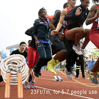 ACEONE Long Jump Rope, Multiplayer Skipping Rope with Wooden Handle for Kids and Adult, Team Group Jumping Rope for School Sport and Outdoor Activity - size: 23ft