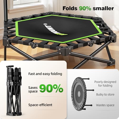 East Mount Foldable Mini Trampoline Indoor, Folding Rebounder Trampoline for Adults with Handles, Exercise Rebounder, Small Trampoline for Adults, for Indoor Garden Workout