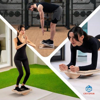3-in-1 Slant Board for Calf Stretching, 180°/360° Adjustable Balance Board & Wobble Board with Training Poster, Squat Wedge, 5 Angle Wooden Incline Board, Physical Therapy, Home Gym Fitness