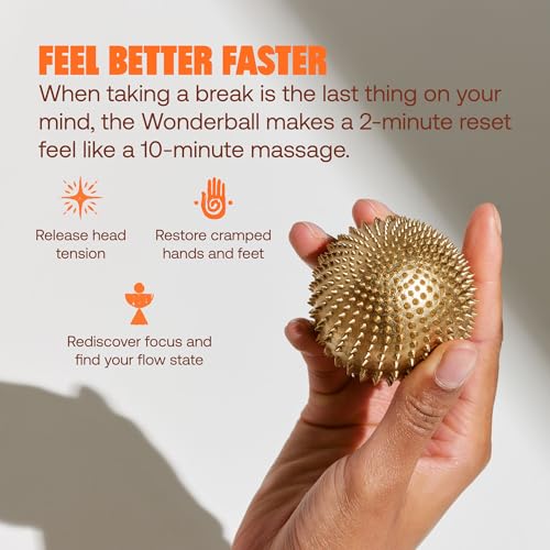 ShaktiMat Wonderball Acupressure Massage Ball, Cast in Brass with Natural Cork Rolling Mat & Stand Included | Activate Trigger Points Like Acupuncture to Relieve Tension and Stress and Help Relax