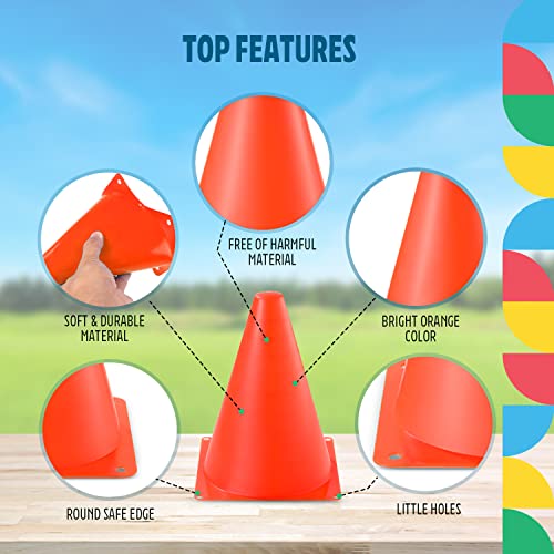 Dazzling Toys Mini Traffic Cones - 7" mini Cones, Sports Safety Cones for Soccer Cones and Basketball Practice Equipment - Mini Orange Cones for Soccer Practice and Small Driving Practice Cones.
