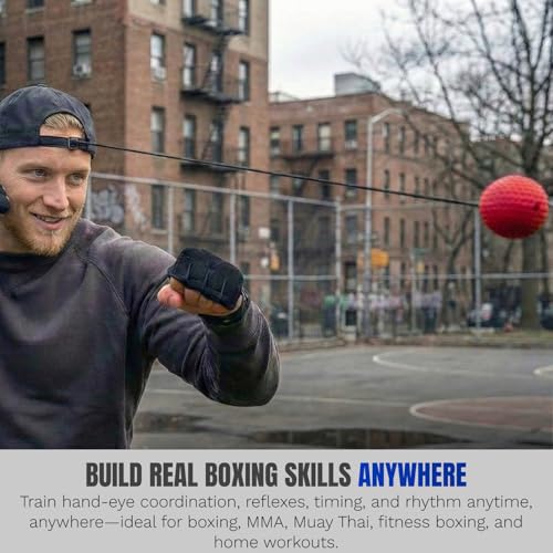 Reflex Ball Hat Kit for Boxing – 2 Speed Levels, Click-to-Adjust Metal Lock & Knuckle Guards | Cotton Hat Punch Ball Set for Reaction Time, Speed & Coordination Training | PunchLab App Compatible